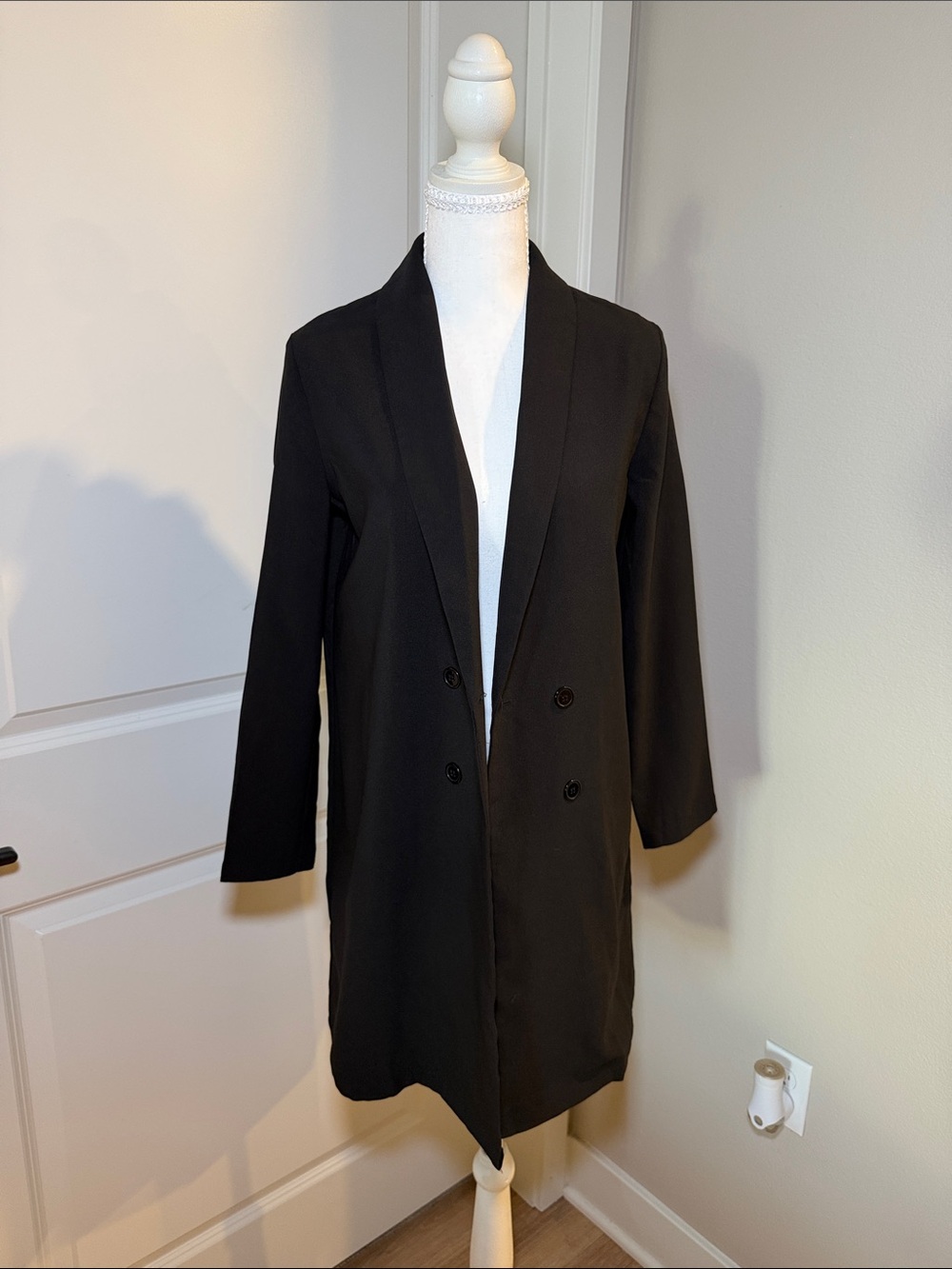 Long Black Double-Breasted Women's Blazer Jacket